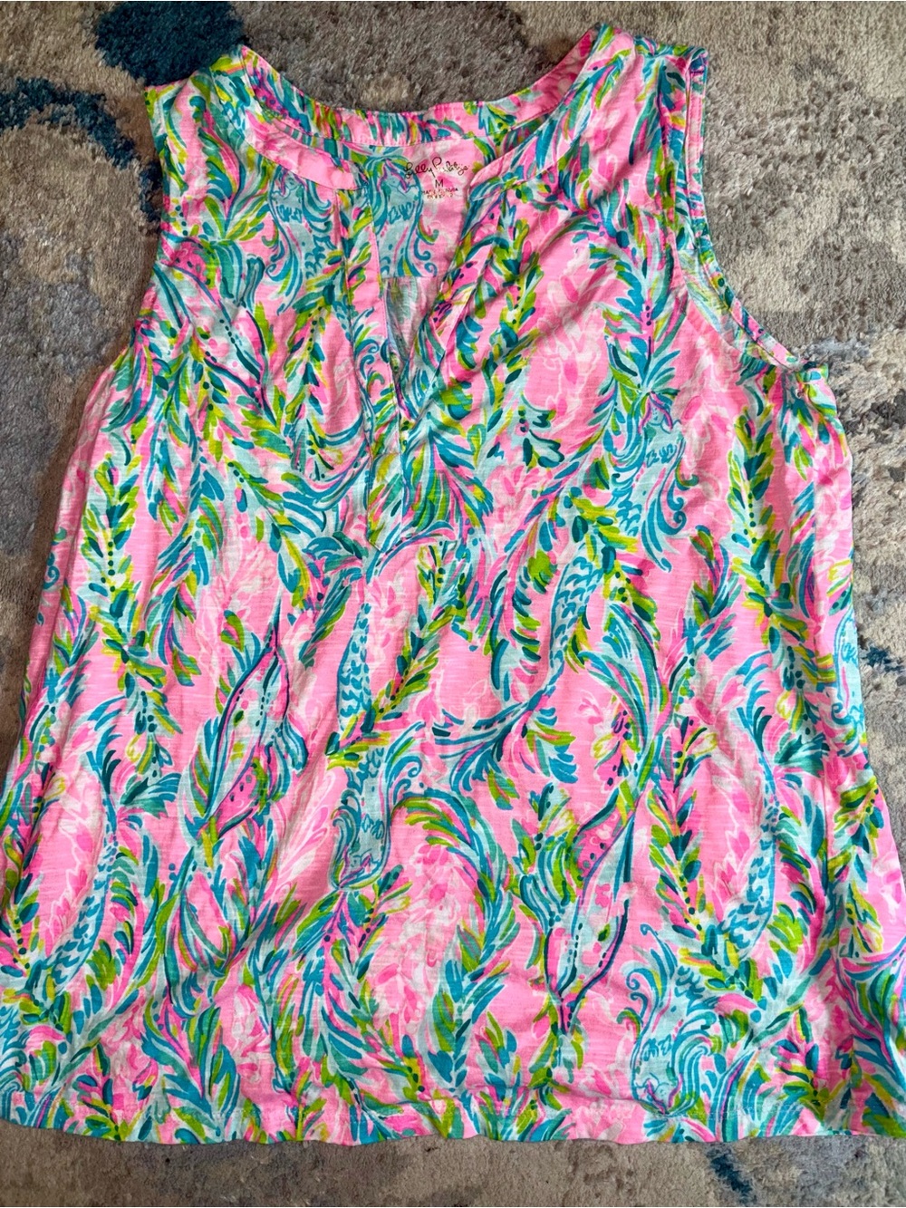 Lilly Pulitzer Essie V Neck Top Size M Unicorn of the Sea Sleeveless - Picture 6 of 7